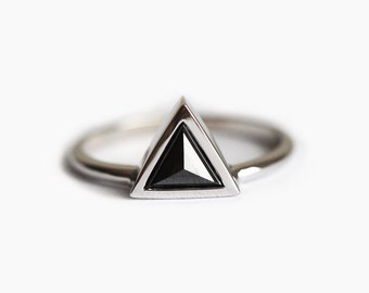 Black Engagement Ring, Black Diamond Ring, Modern Engagement Ring, Modern Diamond Ring, Black Trillion Diamond Ring, Rose Cut Diamond Ring