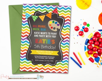 Art Birthday Invitation, Art Party Birthday Invitation, Rainbow Birthday Invitation, Chalkboard Birthday Invitation