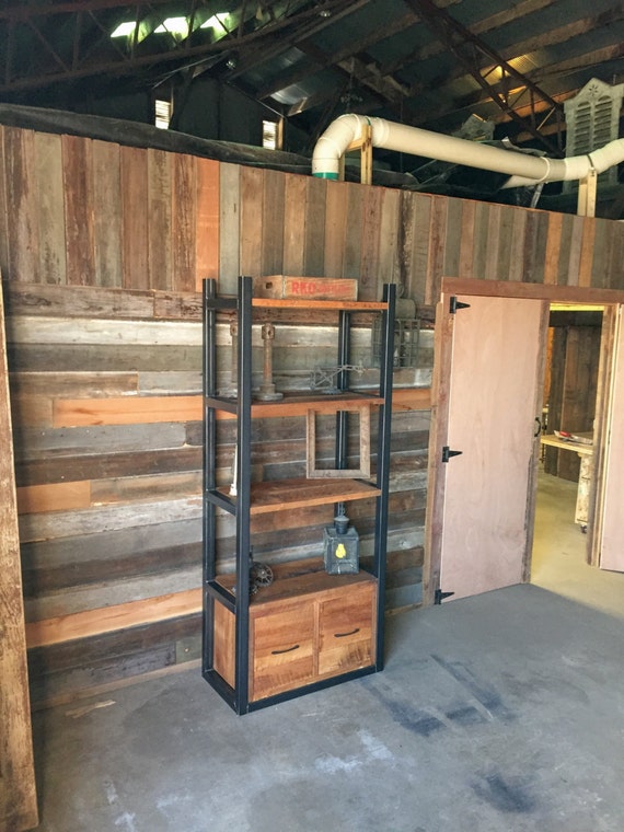 Tall Industrial Bookshelf / Reclaimed Wood Open Shelving