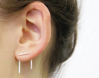 Silver Earrings, Wire Ear Jackets, Sterling Silver, Minimal Earrings, Silver Ear Jackets, Bar Earrings, Spike Ear Jackets, Earrings, Silver