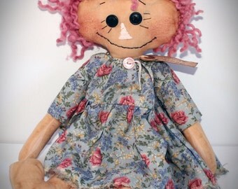 Primitive Raggedy Ann, Handmade Doll, Annie, Floral Print
