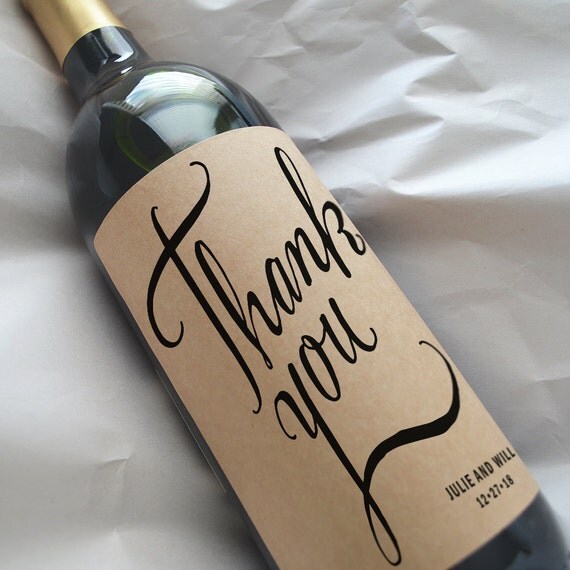 Thank You Wine Bottle Label Wedding Wine Bottle by KaspiParty