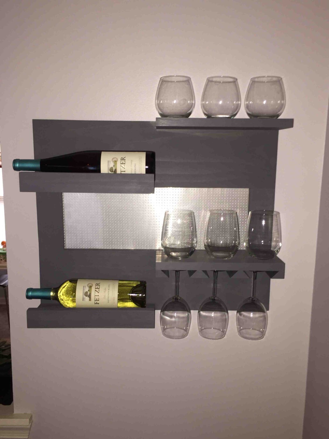 Wall Mounted Wine and Liquor Rack with Shelves 2 Tier wine