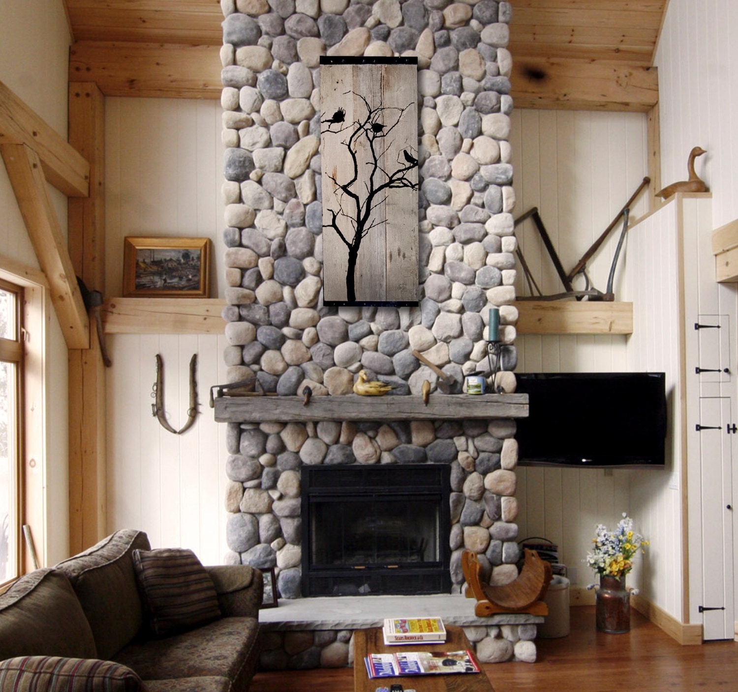 Reclaimed Barn Wood Wall Art Birds in tree