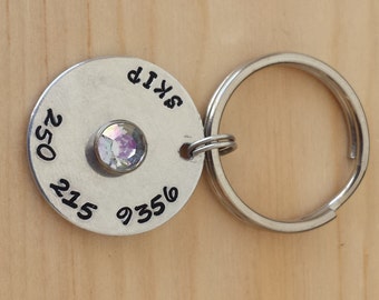 Pet ID Tag with a Jewel - Dog Tag - Cat Tag - Bridle Tag - Hand Stamped Aluminum Tag
