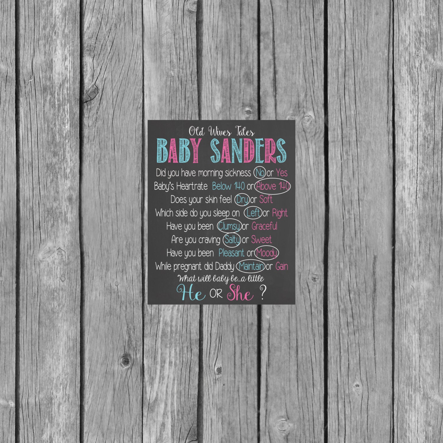 Old Wives Tales Personalized Printable Chalkboard // Gender