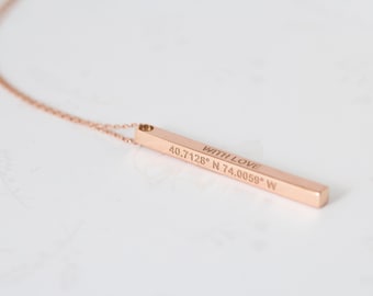 HOLIDAY SALE 30% OFF- Personalized 3D Bar Necklace- Dainty 4 Sided Vertical Bar Necklace - Engraved Necklace - Mother's Gift