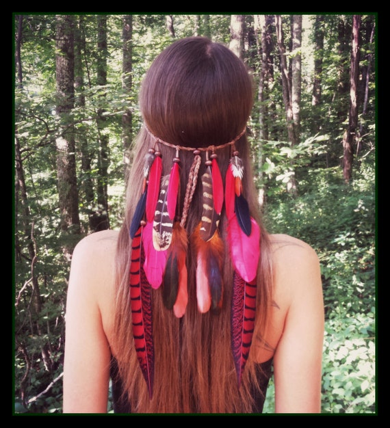 RED Phoenix Warrior Feather headband tribal bohemian