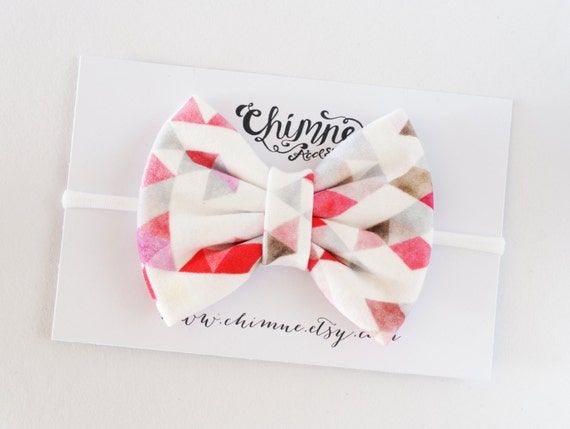Bow Headband Watercolor Triangles, Newborn Headband, Baby Headband, Toddler Headband, Floral Bow Headband, Nylon Headband