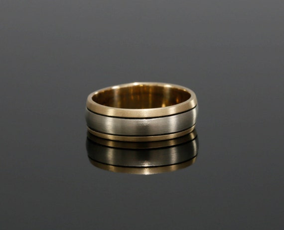 6.2mm Wide Diamond Men's Wedding Band in 14k Gold, High Polish Finish, Men's Band in Two Tone Gold, 14k White and Yellow Gold