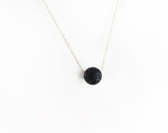 Floating Lava Minimalist Essential Oil Diffuser Necklace - Dainty Sterling Silver, 14K Gold Filled