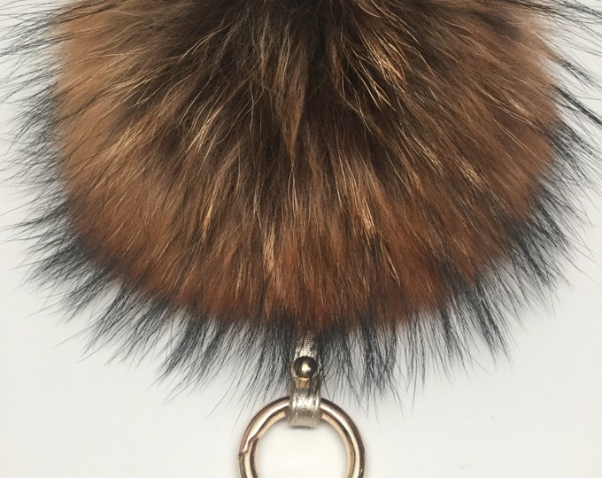 Rusty Raccoon Fur Pom Pom bag charm keychain fur ball puff