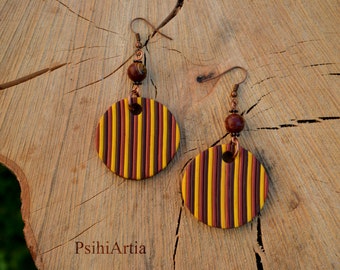 Polymer clay earrings Polymer clay jewelry Polymer clay creations Stripe earrings Colorful earrings Autumn earrings Autumn jewelry Circles