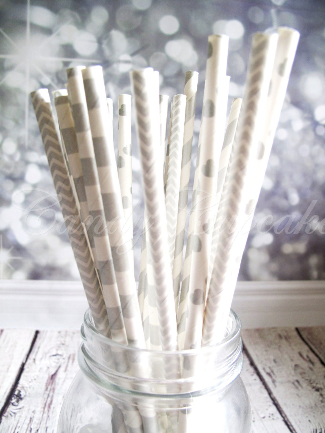 SILVER SHIMMERS Paper Straws Multipack Straws Silver