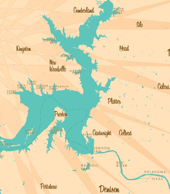 Lake Texoma TX & OK Map Print