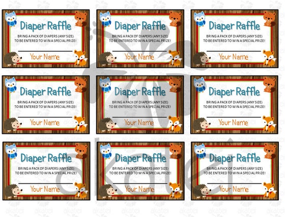 Woodland Creatures Diaper Raffle Tickets Printable Instant Woodland Creatures Diaper Raffle Tickets Printable Instant