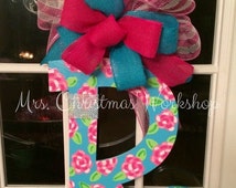 On Sale 15% Off Wood initial monogram letter door hanger wreath with ...