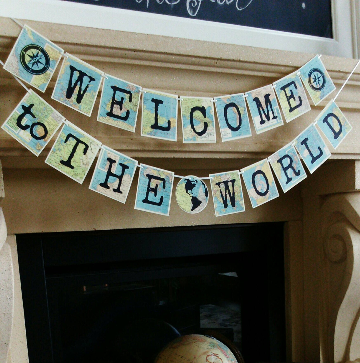 Welcome To The World Banner world theme baby by lakecountrycottage