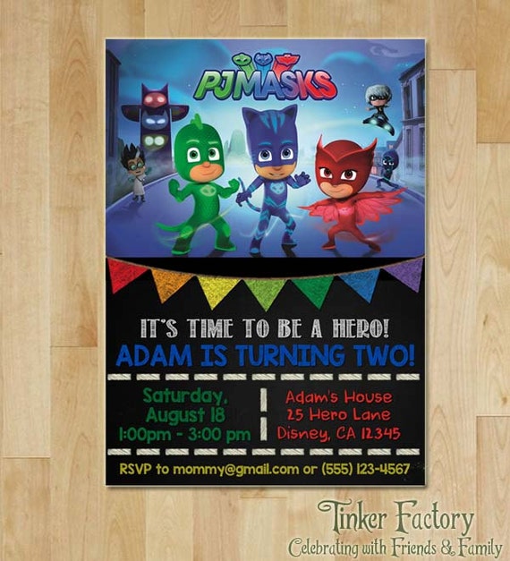 PJ Masks Birthday Party Invitation Digital File Printable