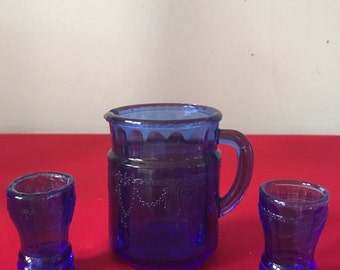 Miniature Cobalt Blue Pitcher and Glasses