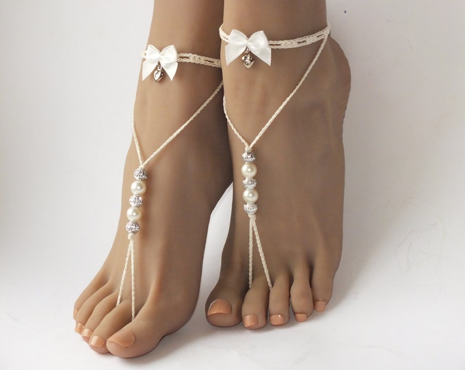 Ivory barefoot sandals-Wedding accessory- Footless sandals Beach jewelry-boho barefoot sandals-sexy barefoot sandals-Wedding shoes