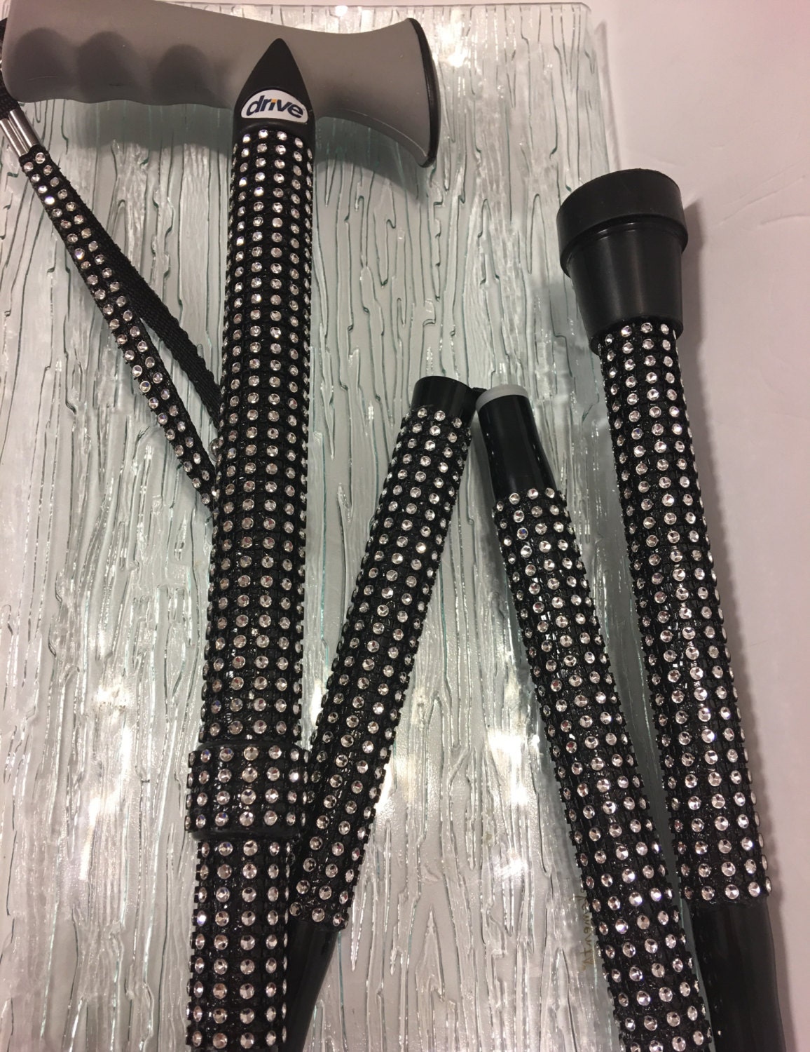 Silver Rhinestone Folding Walking Cane Bling Gift Mom Dad