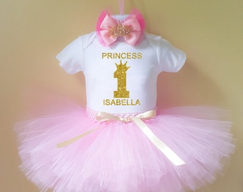 Princess 1st Birthday Outfit , 1st Birthday Girl Outfit , First Birthday Outfit , Birthday Princess tutu Outfit, Pink and Gold 1st Birthday