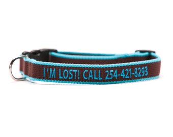 Custom ECO Friendly Personalized Embroidered Dog Collar - Brown and Light Blue