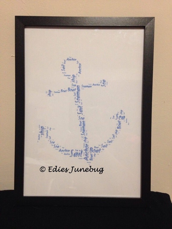Nautical Art Anchor Word Collage Bathroom Decor Seamans