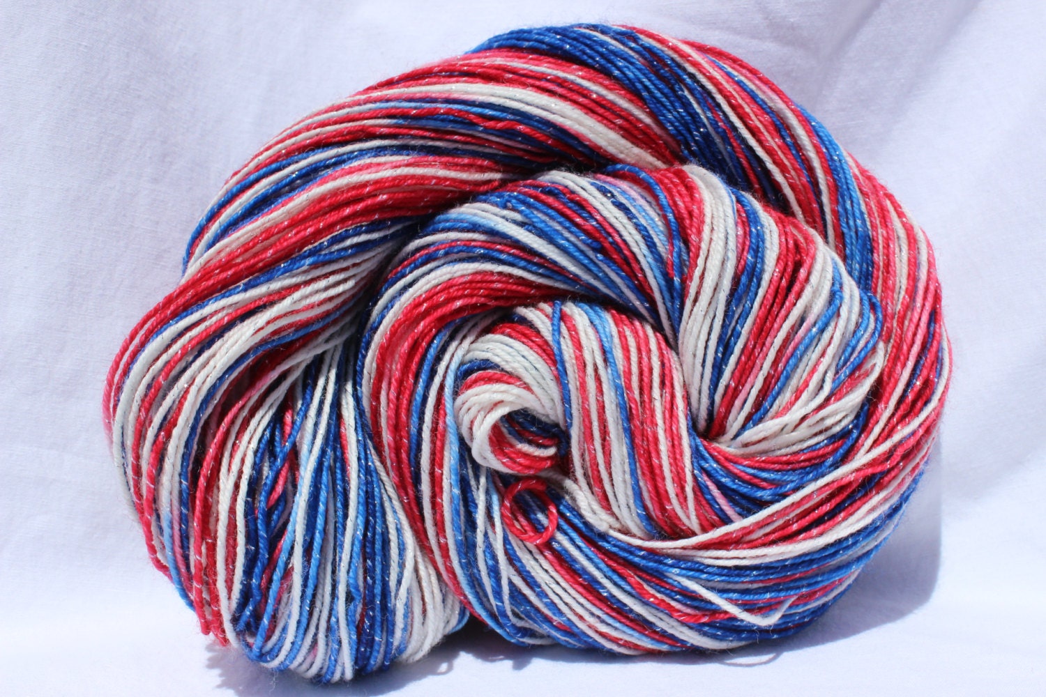 RTS Hand Dyed Yarn red white blue yarn sparkle yarn