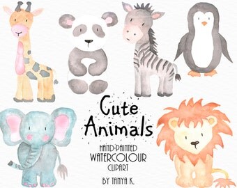 Watercolor Animals Clipart, Commercial Use, Watercolor Clipart, Cute Animals Clipart, Watercolor Animals Clip Art, Hand-Painted Clipart
