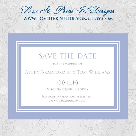 Items Similar To Wedding Save The Date Diy Template Classic Border In Serenity Blue Editable Save The Date Templates Etsy