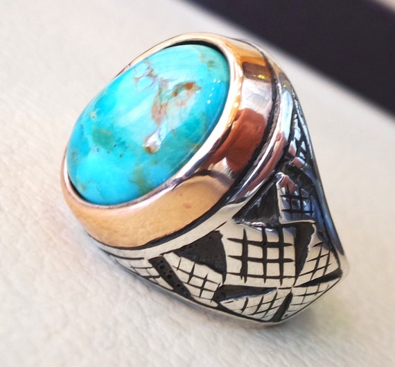 Arizona turquoise blue natural stone ring by AbuMariamJewels