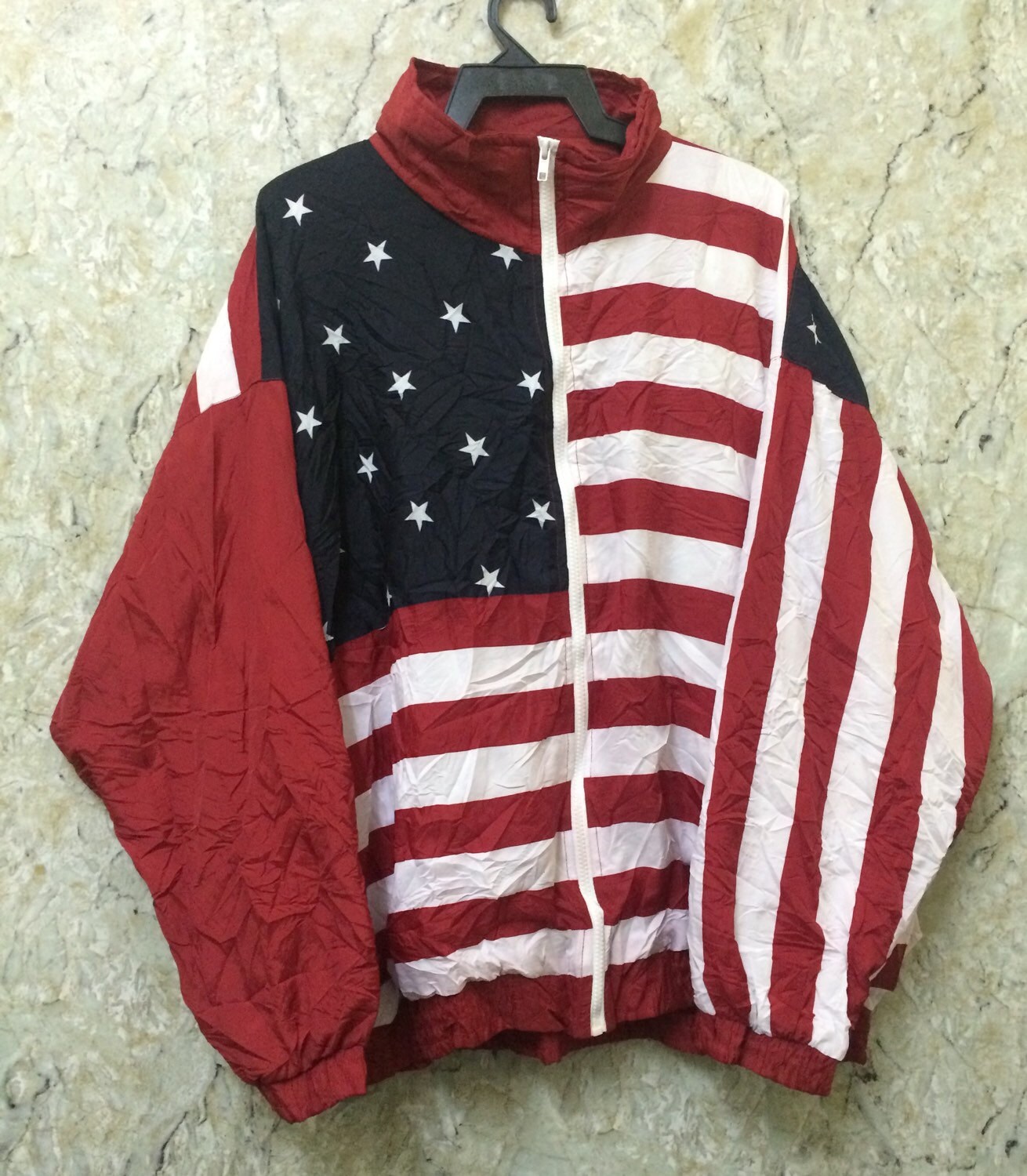 Vintage Windbreaker Jacket American Flag Design Size XL Rare