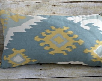 Blue and Yellow Ikat Lumbar Pillow