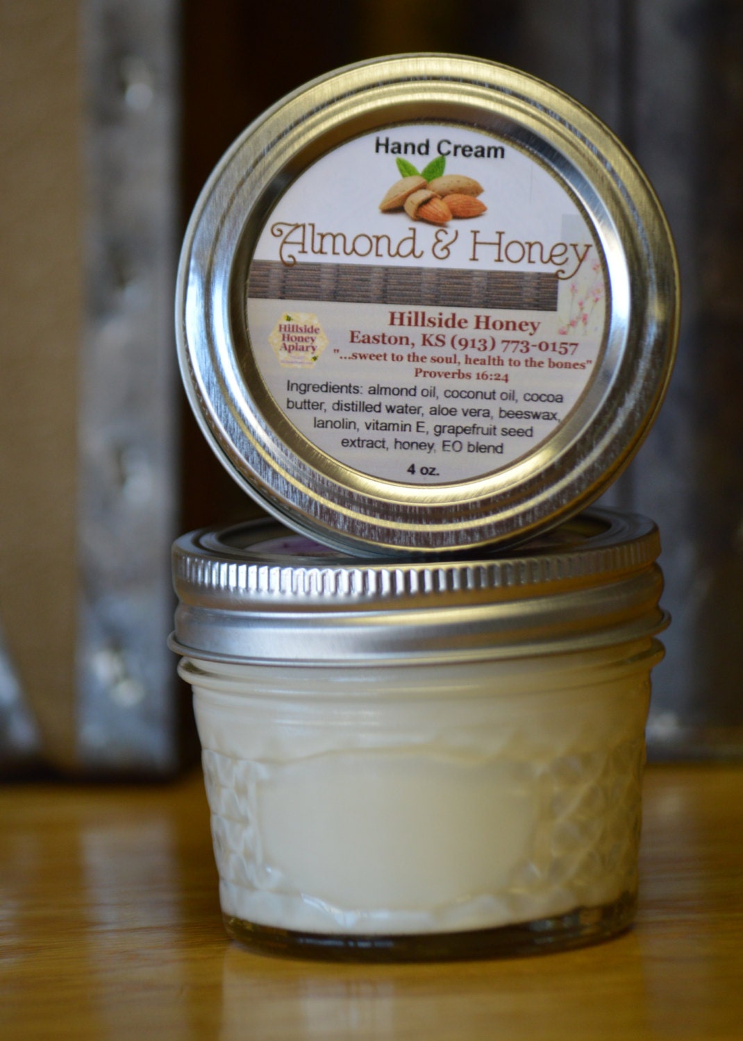 All natural Beeswax Hand cream lotion Almond and Honey 4 oz.