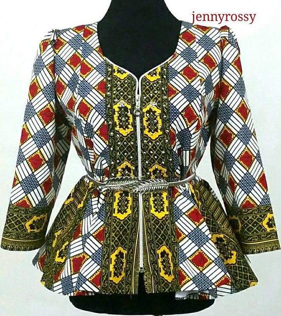 African print peplum top Africa blouse with rhinestone