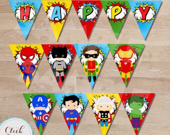 Superhero Banner, Super Hero Birthday Banner, Superheroes Birthday Party Printable, Birthday party decorations INSTANT DOWNLOAD