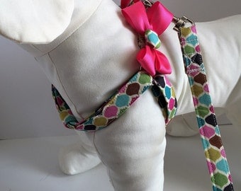 Dog Harness and (optional) Leash - Fabric Step-in Dog Harness - Girly Dog Harness - Cute Dog Harness - Dog Collar Alternative