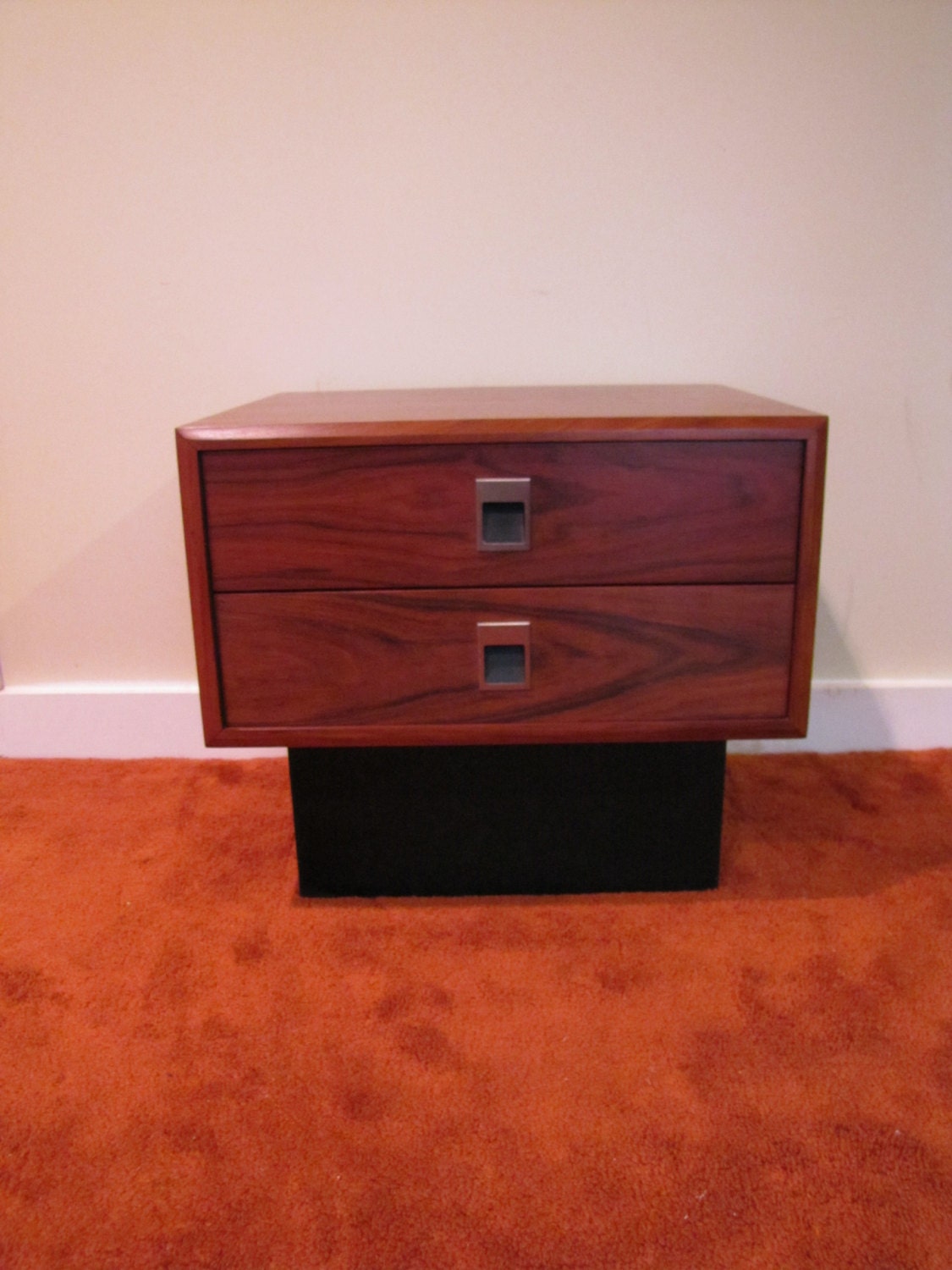 Nightstand, made in Canada, 1970’s Retro Night Stand, Bed Side Table with Two Drawers Two