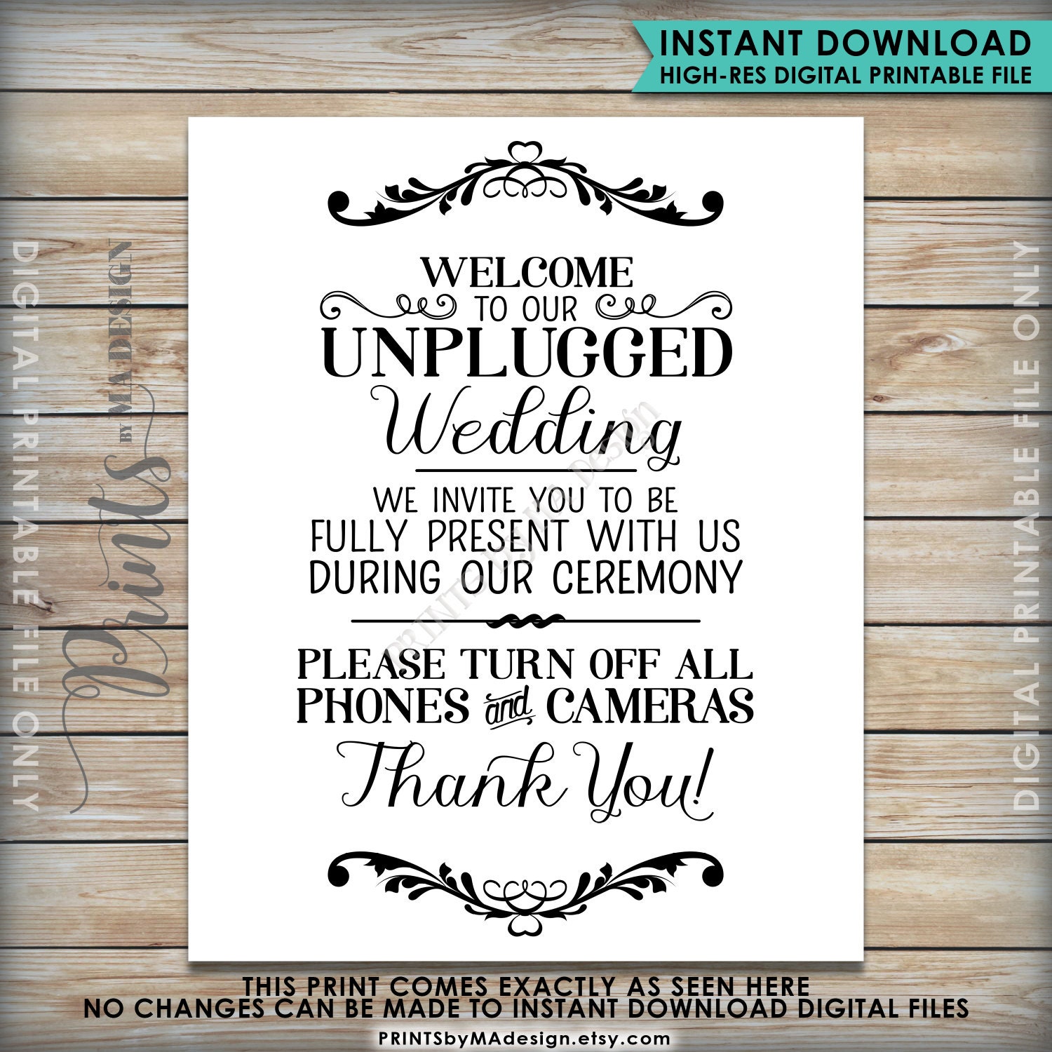 Unplugged Wedding Sign, Unplugged Ceremony Sign, Unplugged Sign, No
