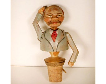 Vintage Hand-Carved Wooden Articulated Anri Bottle Stopper