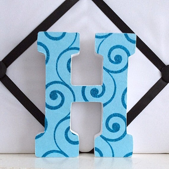 Teal Blue 5 Letter H Shelf Art Shelf Letter by Betterletterdesigns