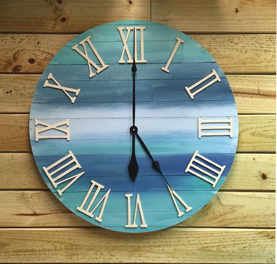 Large Round Wood Beach Wall Beach Clock 30 by BeachWallDecor