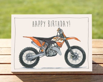 Motorcycle Birthday Card - KTM 125SX Dirt Bike | A6 - 6" x 4" / 103mm x 147mm | Motorbike Gift Card, Motorcycle Gift Card
