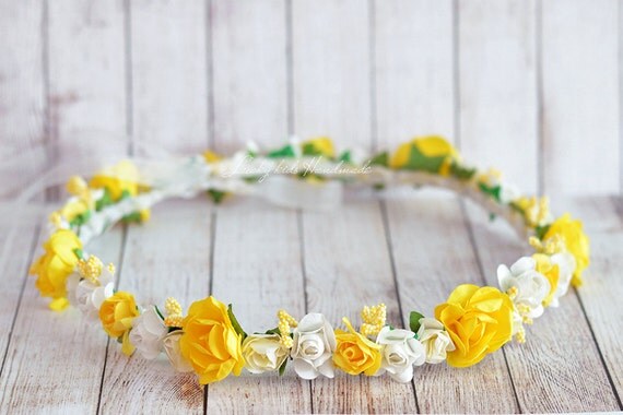 Yellow Boho Crown, Flower Girl Wreath, Flower crown, Flower Girl Halo, Yellow Hair Wreath, Spring halo, Summer crown, Yellow & White halo