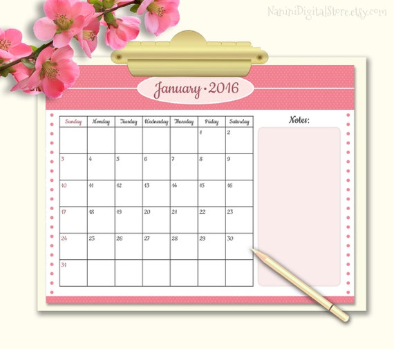 Cute Pink And White Polka Dots Calendar 2016 By Naninidigitalstore