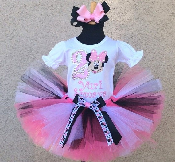 3 Pc Minnie Mouse Face Pink Sparkle Number Set Top Tutu and