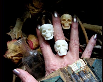 Human Skull Ring carved from real bone. Oddity Witchy Occult Jewelry. Witchcraft Pagan Wiccan Wedding Ring Handfasting, Coven Wedding Favor