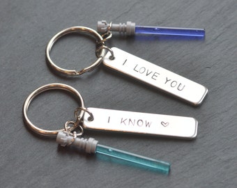 Star Wars Keyring, Couples Gift, Valentines Gift, I Love you I know, Husband Present, The force awakens, Geeky Gift, Lightsaber keyring